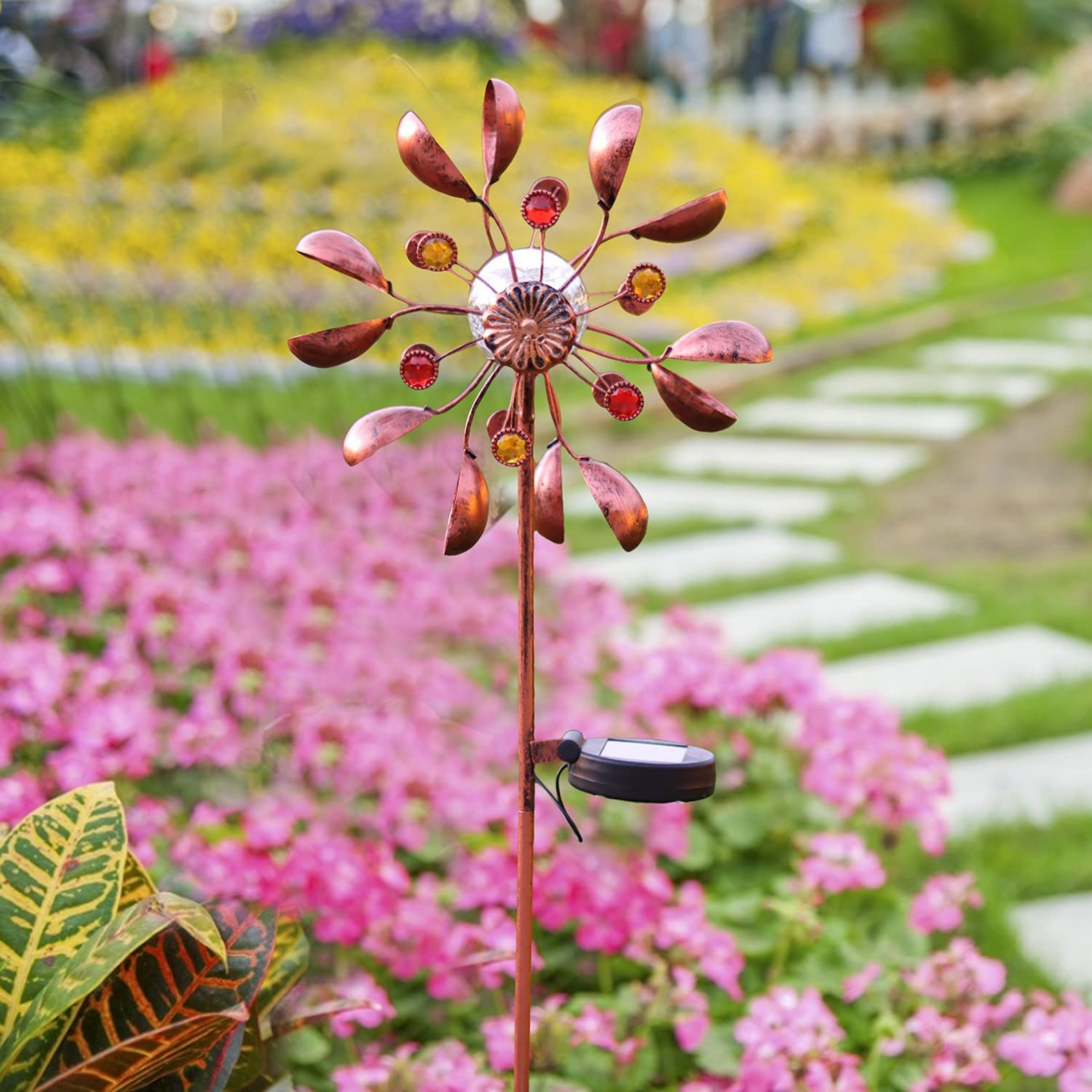 Solar Powered Glass Ball Wind Spinner