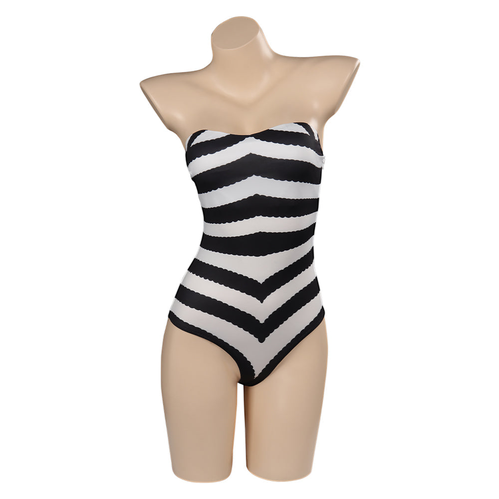 Halloween Margot Robbie Barbie Movie Barbie Black & White Striped Swimsuit
