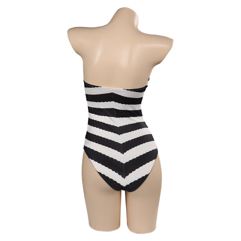 Halloween Margot Robbie Barbie Movie Barbie Black & White Striped Swimsuit