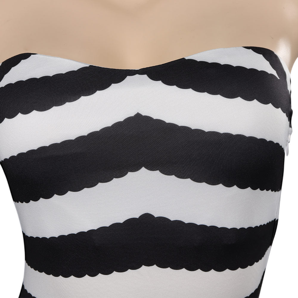 Halloween Margot Robbie Barbie Movie Barbie Black & White Striped Swimsuit