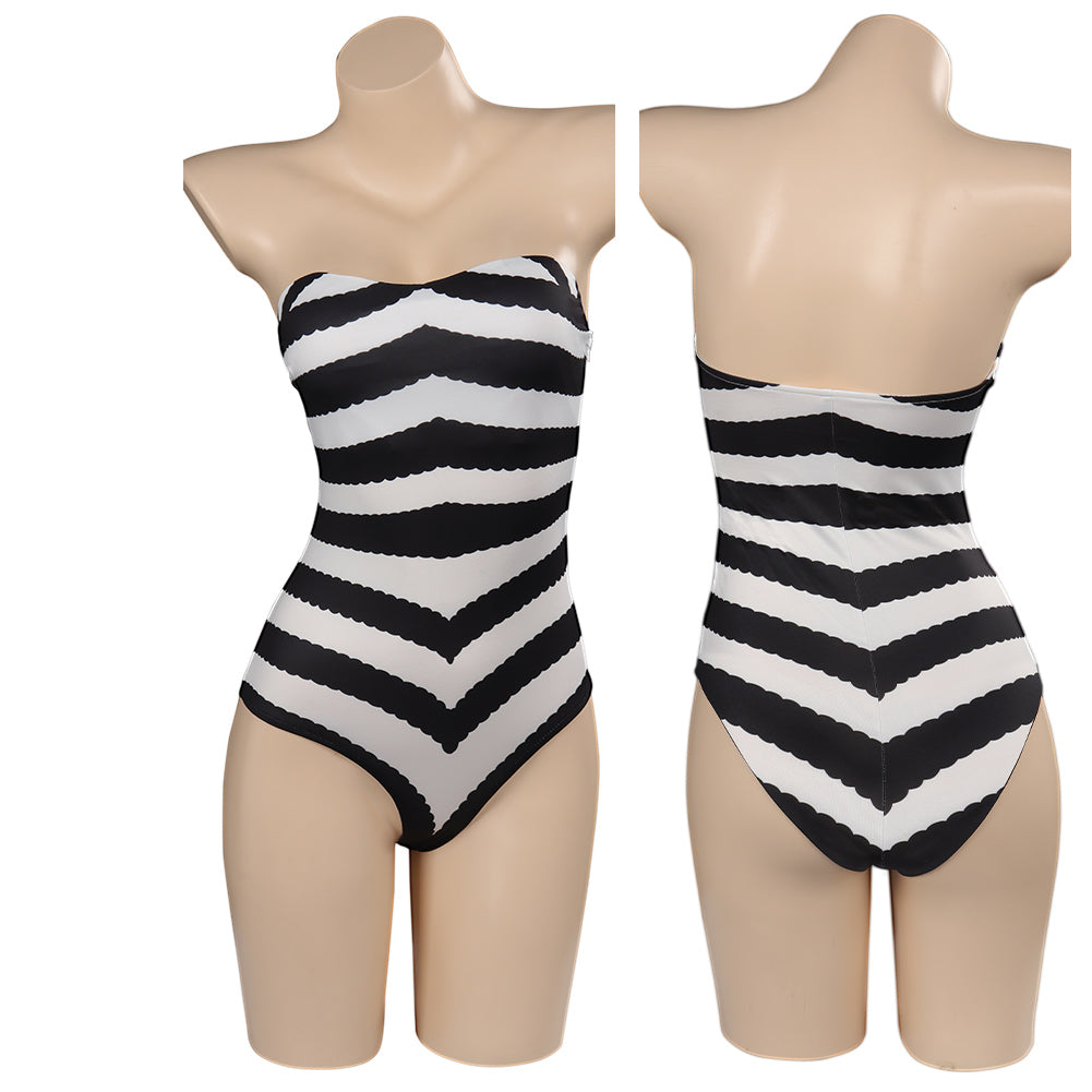 Halloween Margot Robbie Barbie Movie Barbie Black & White Striped Swimsuit