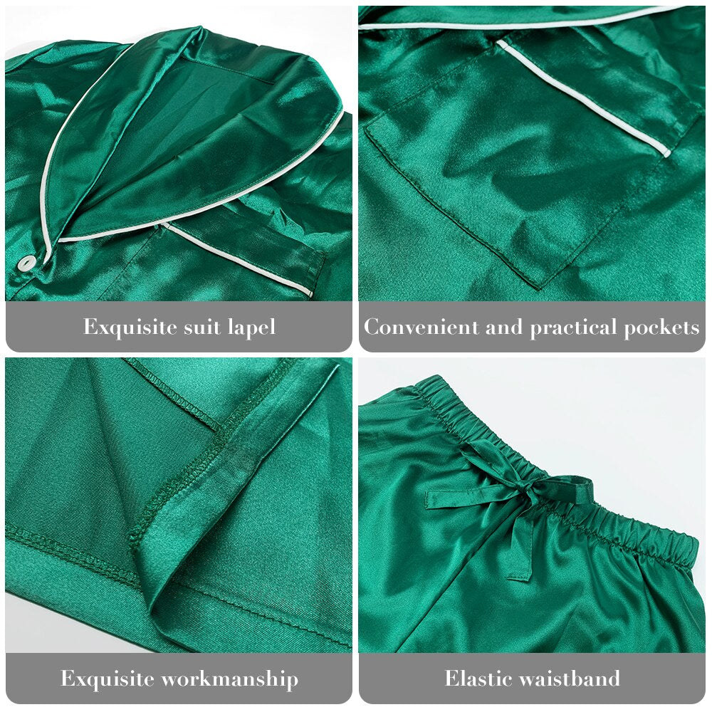 Women's Satin Silk Style Green Pajama Set