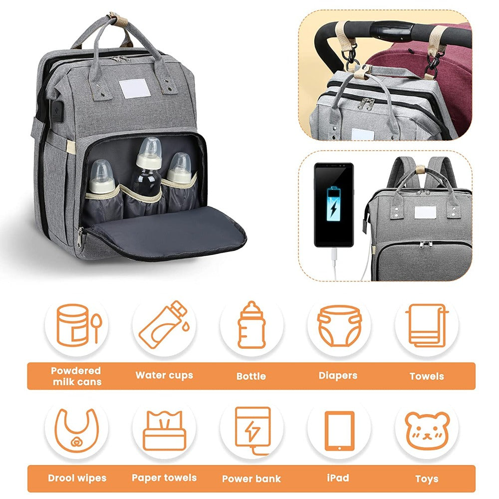 Convertible Diaper Bag Backpack With Portable Crib