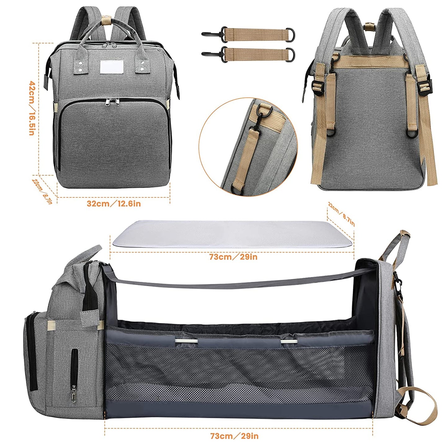 Convertible Diaper Bag Backpack With Portable Crib
