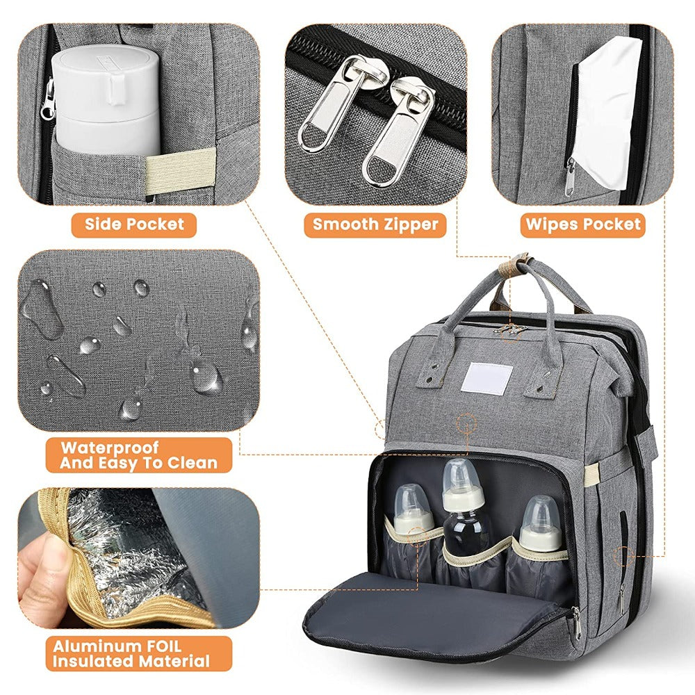 Convertible Diaper Bag Backpack With Portable Crib