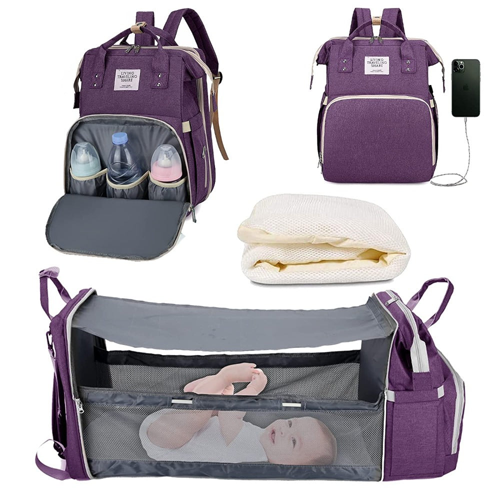 Convertible Diaper Bag Backpack With Portable Crib