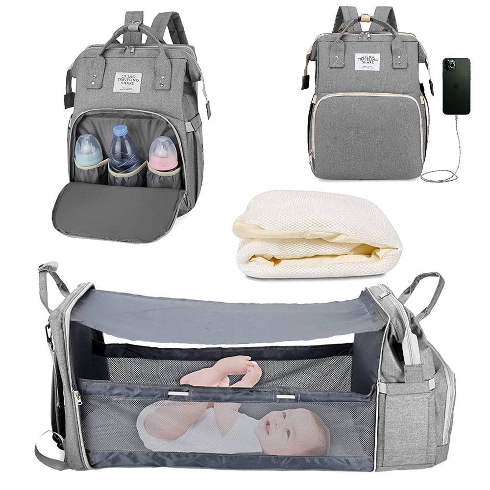 Convertible Diaper Bag Backpack With Portable Crib