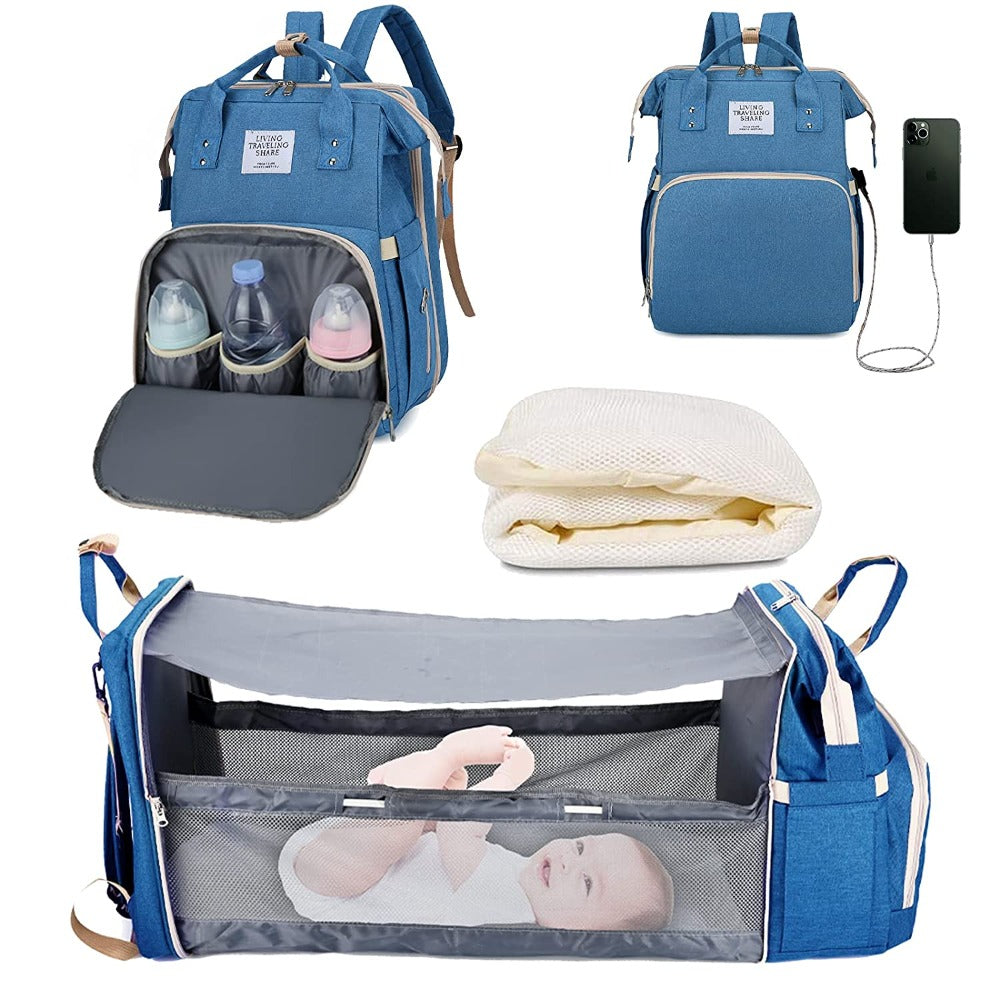 Convertible Diaper Bag Backpack With Portable Crib