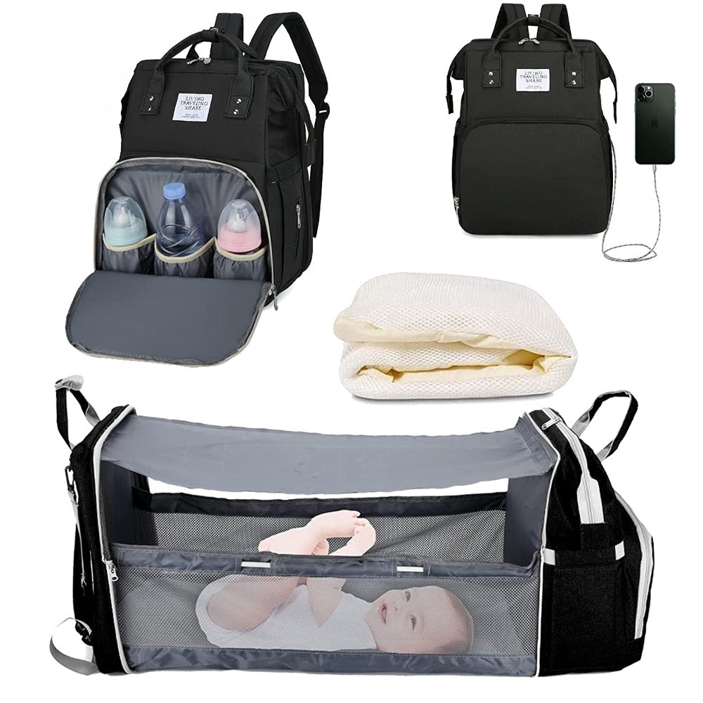 Convertible Diaper Bag Backpack With Portable Crib