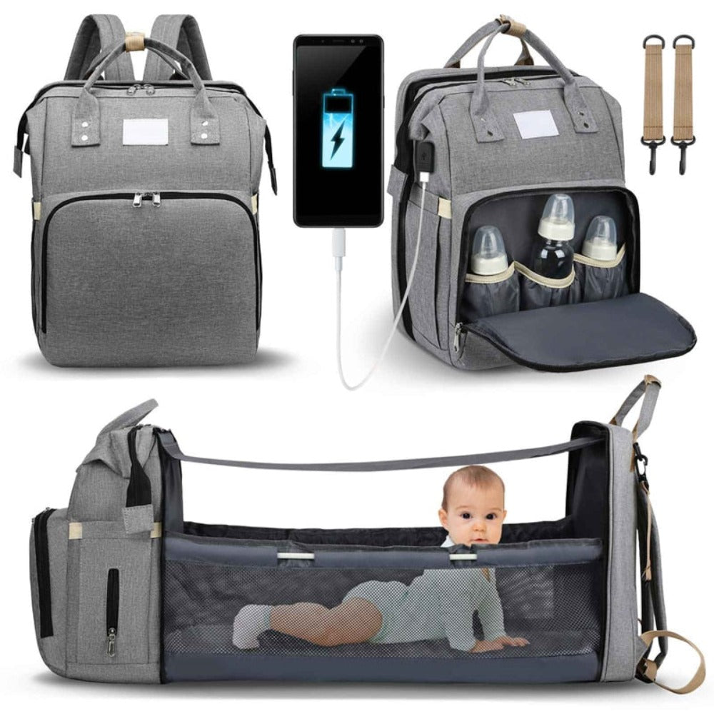 Convertible Diaper Bag Backpack With Portable Crib