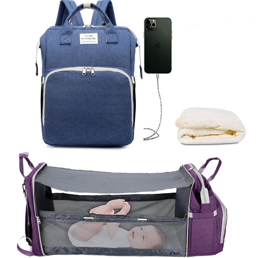 Convertible Diaper Bag Backpack With Portable Crib