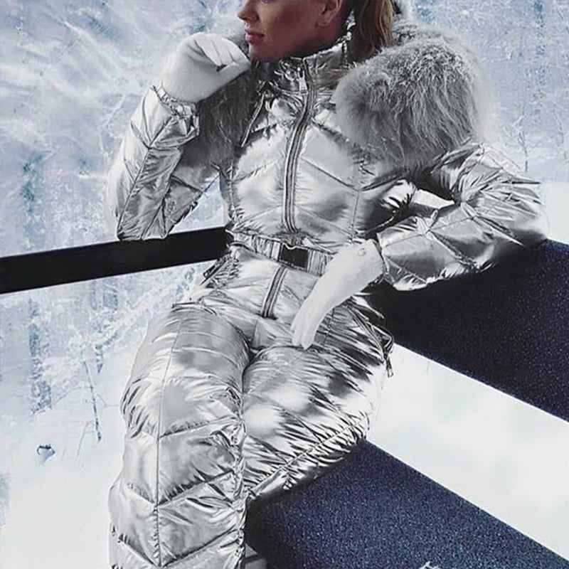 Women’s One Piece Fur Collar Ski Jumpsuit
