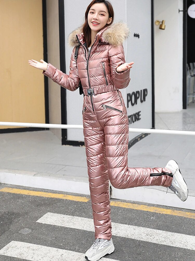 K-pop Women's Fur Collar One Piece Parka Jumpsuits