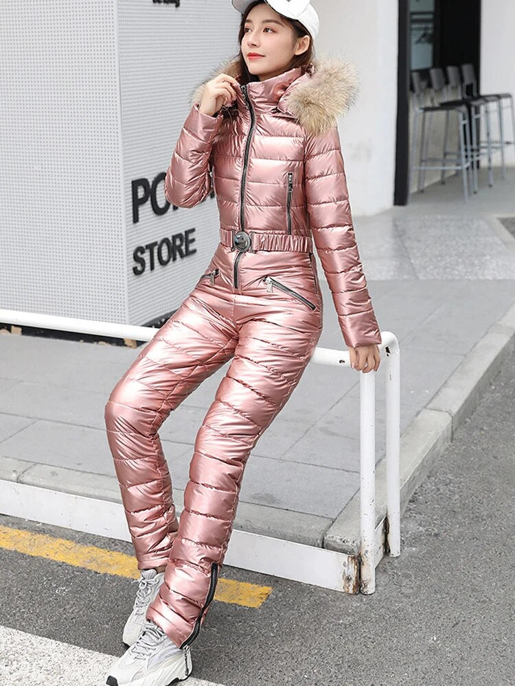 K-pop Women's Fur Collar One Piece Parka Jumpsuits