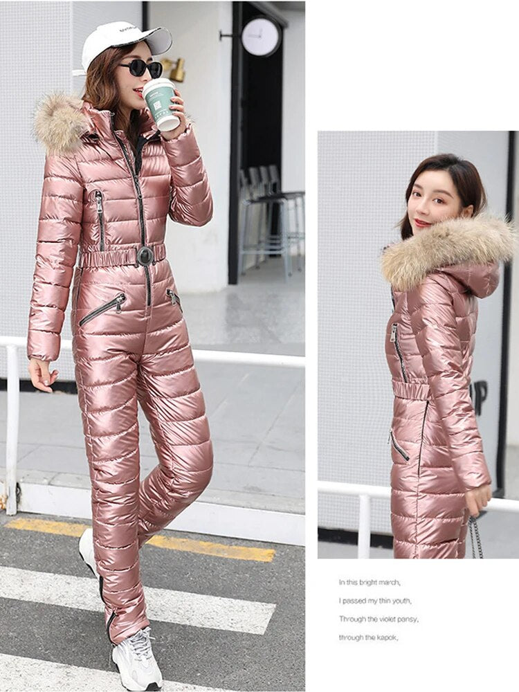 K-pop Women's Fur Collar One Piece Parka Jumpsuits