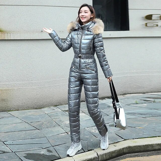 K-pop Women's Fur Collar One Piece Parka Jumpsuits