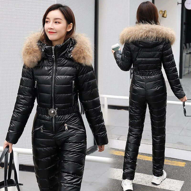 K-pop Women's Fur Collar One Piece Parka Jumpsuits