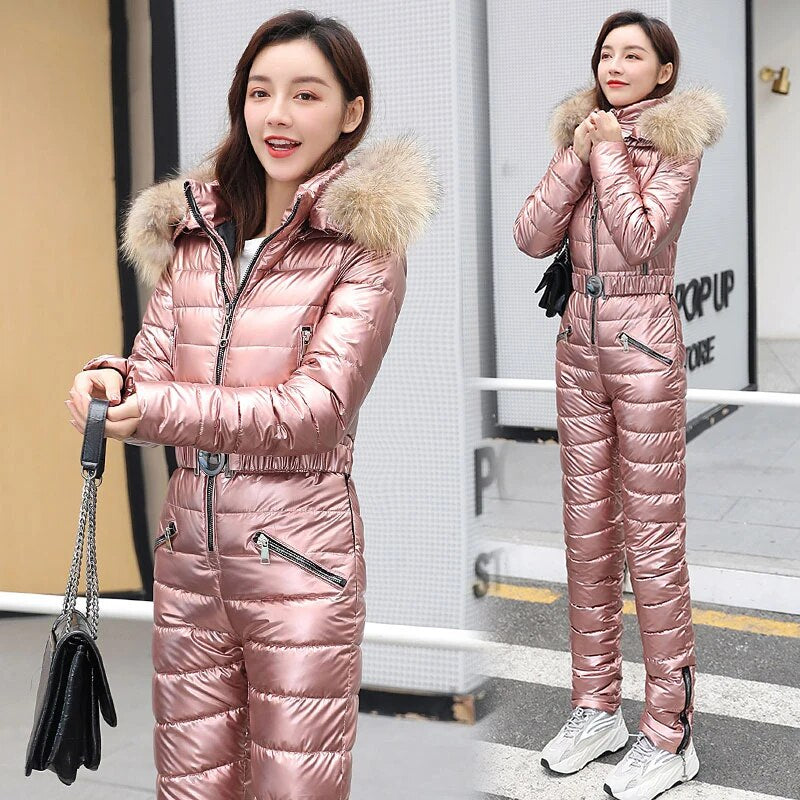 K-pop Women's Fur Collar One Piece Parka Jumpsuits