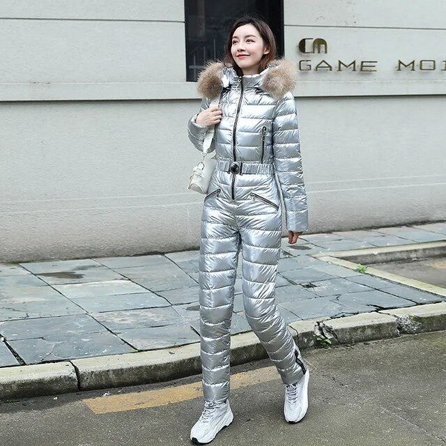 K-pop Women's Fur Collar One Piece Parka Jumpsuits