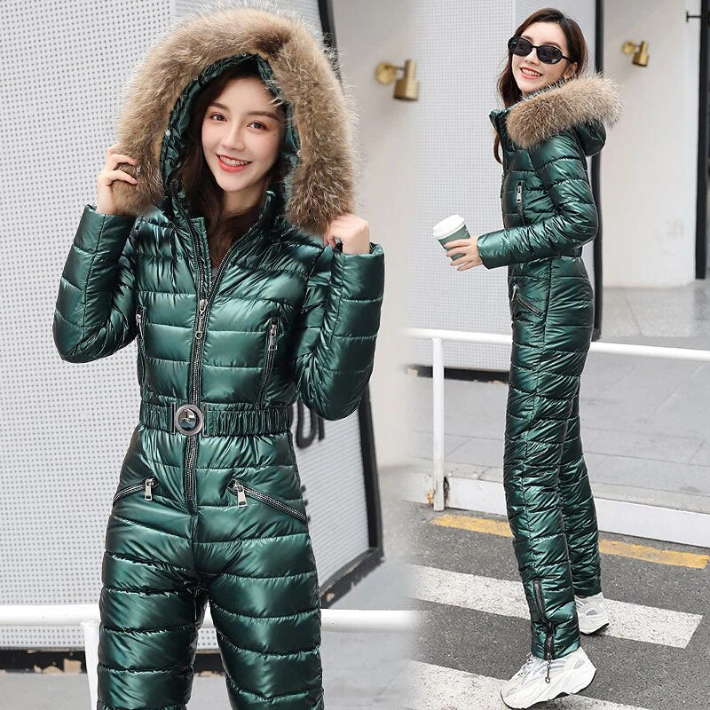 K-pop Women's Fur Collar One Piece Parka Jumpsuits