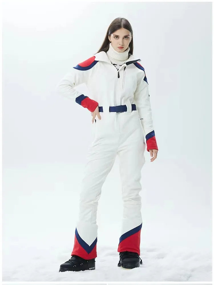 Women's White One Piece Skiing Snowsuit