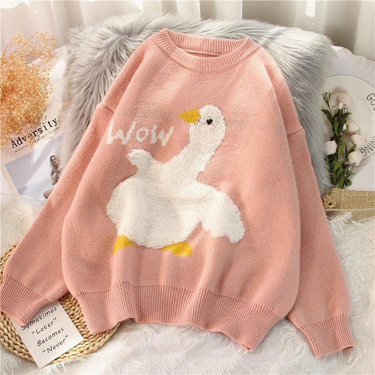 Korea Style Wow Duck Cartoon Oversized Sweater