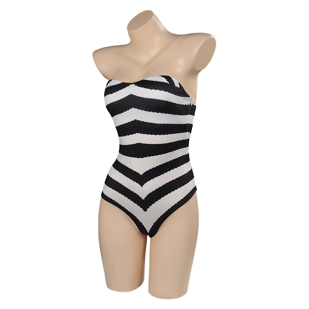 Halloween Margot Robbie Barbie Movie Barbie Black & White Striped Swimsuit