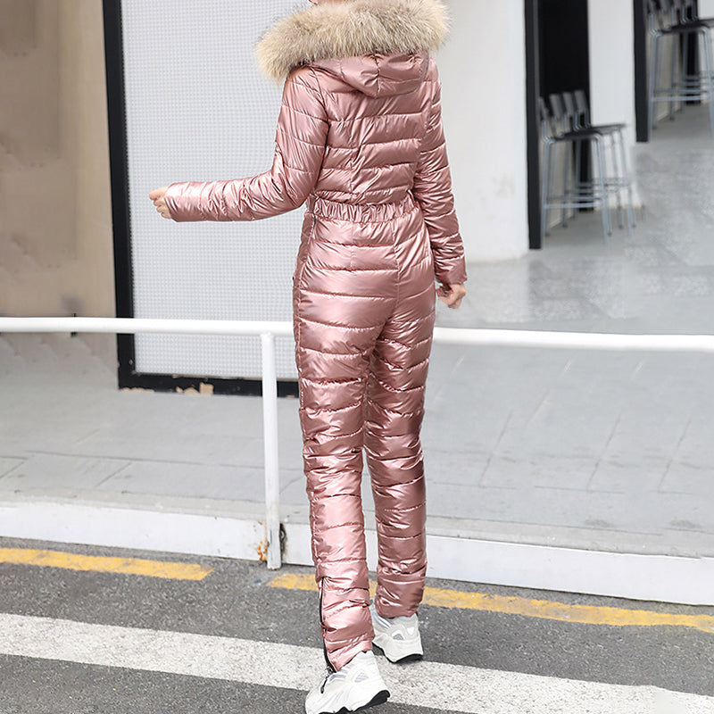 K-pop Women's Fur Collar One Piece Parka Jumpsuits