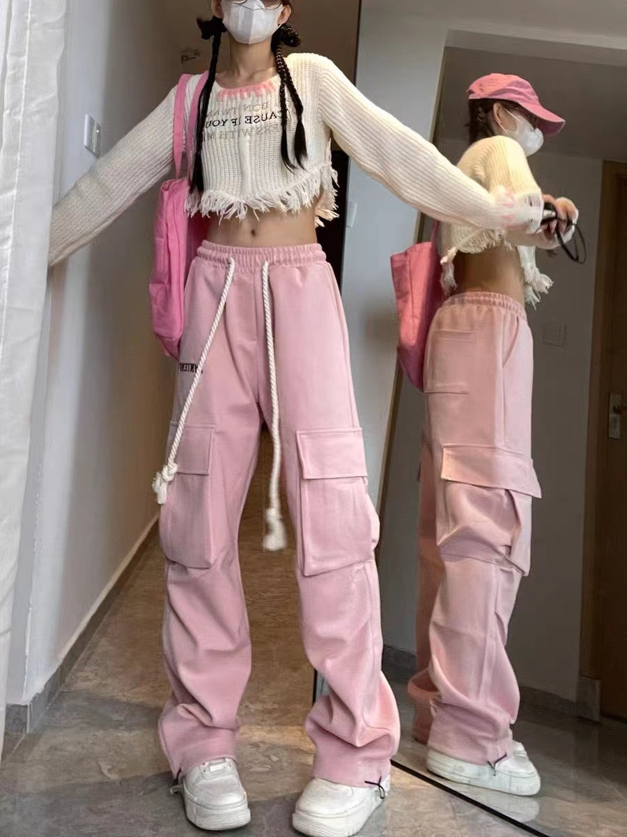 Pink K-pop Women's Y2K Cargo Pants