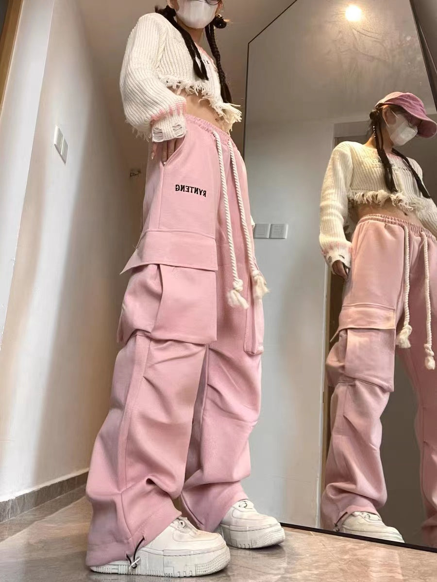 Pink K-pop Women's Y2K Cargo Pants