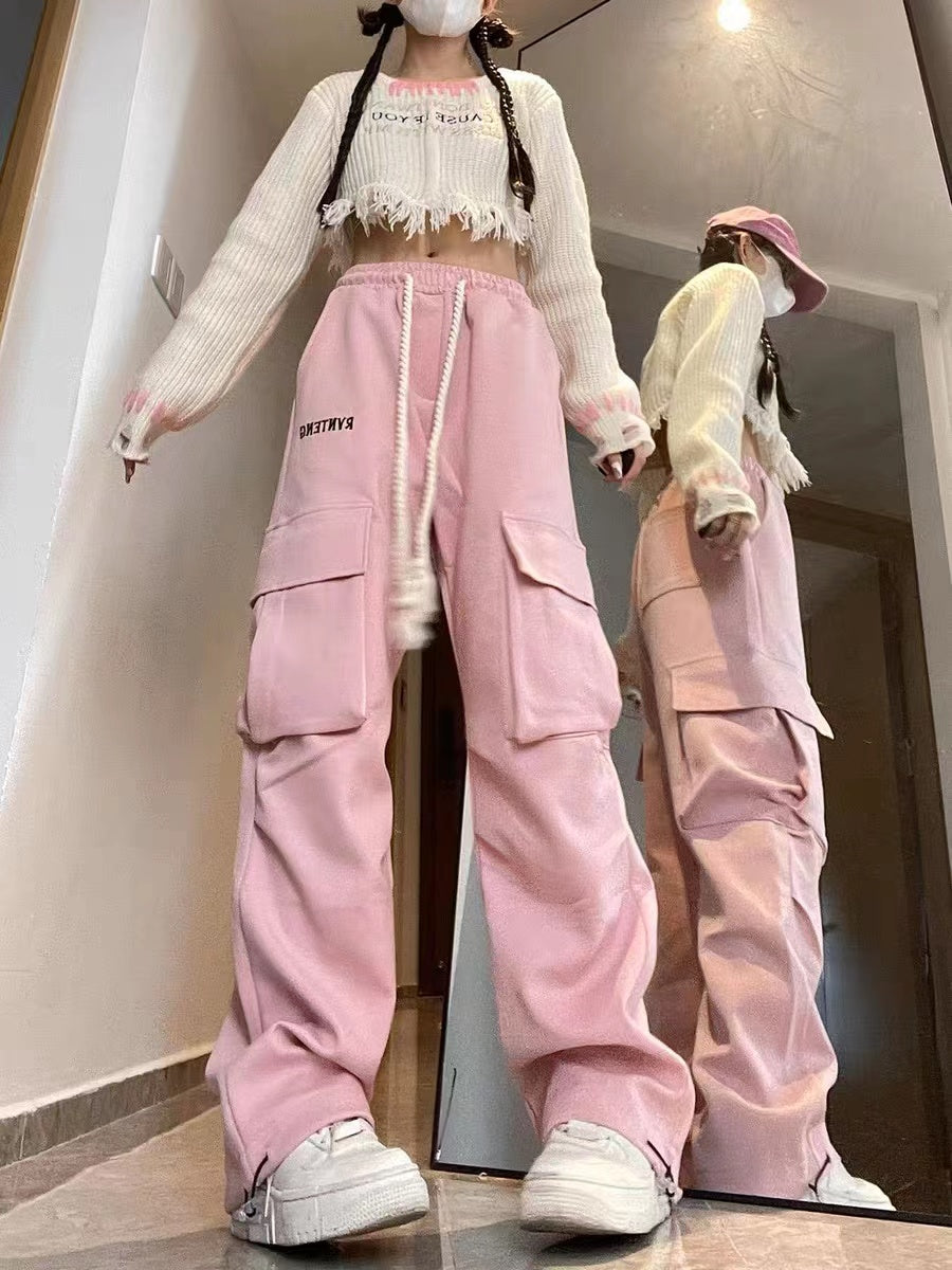 Pink K-pop Women's Y2K Cargo Pants