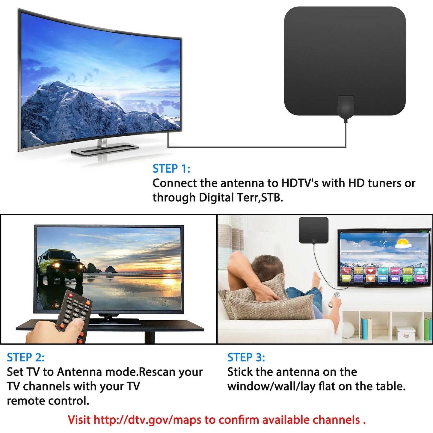 Amplified 300 Miles Indoor Digital HDTV Antenna