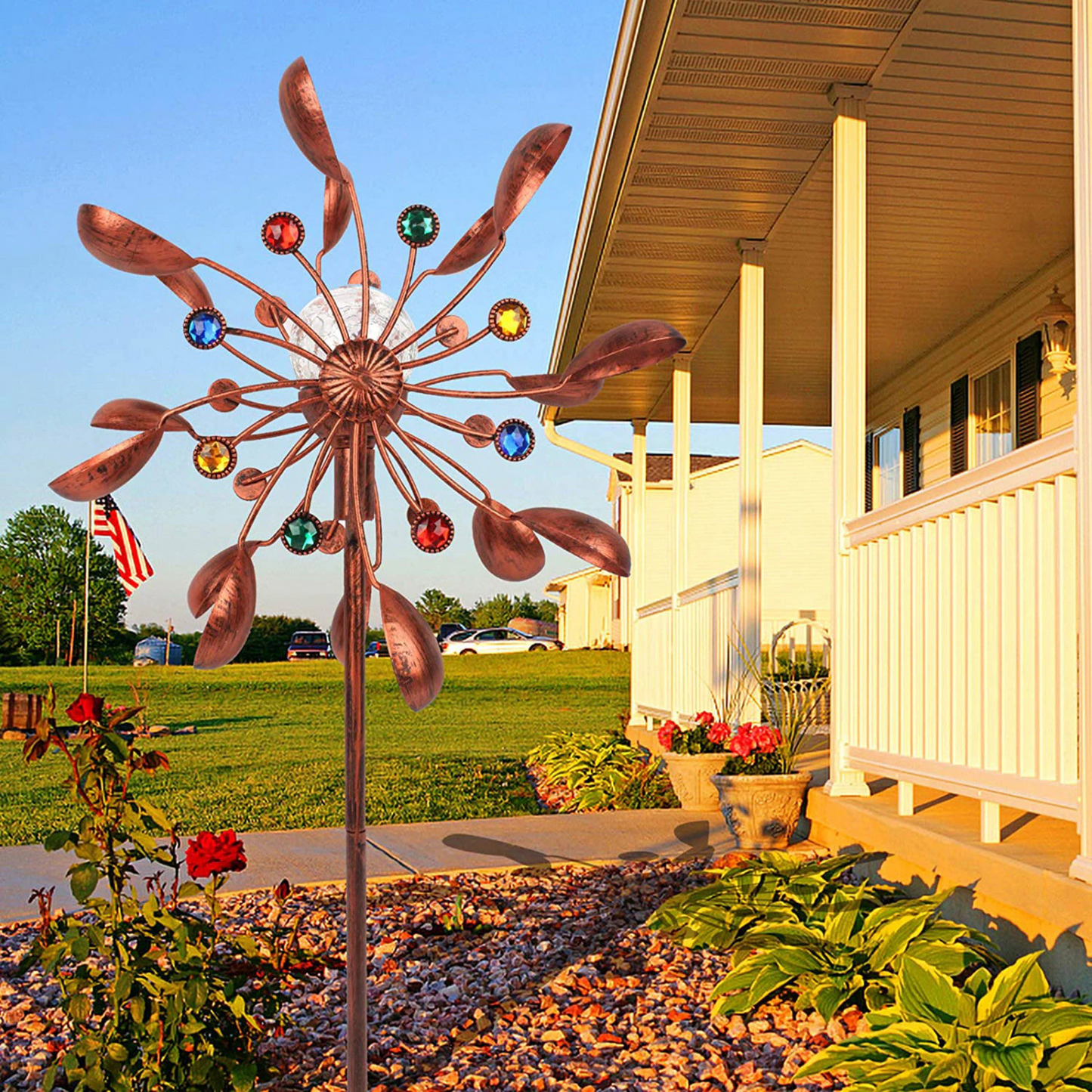 Solar Powered Glass Ball Wind Spinner