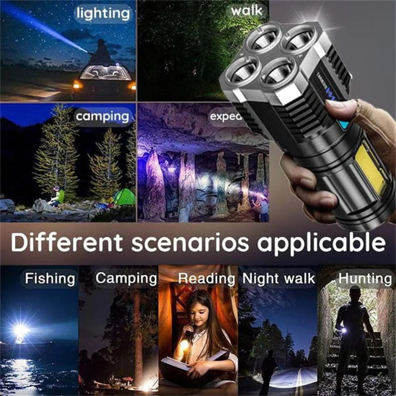 High Power LED Flashlights Camping Torch With 4 Lamps