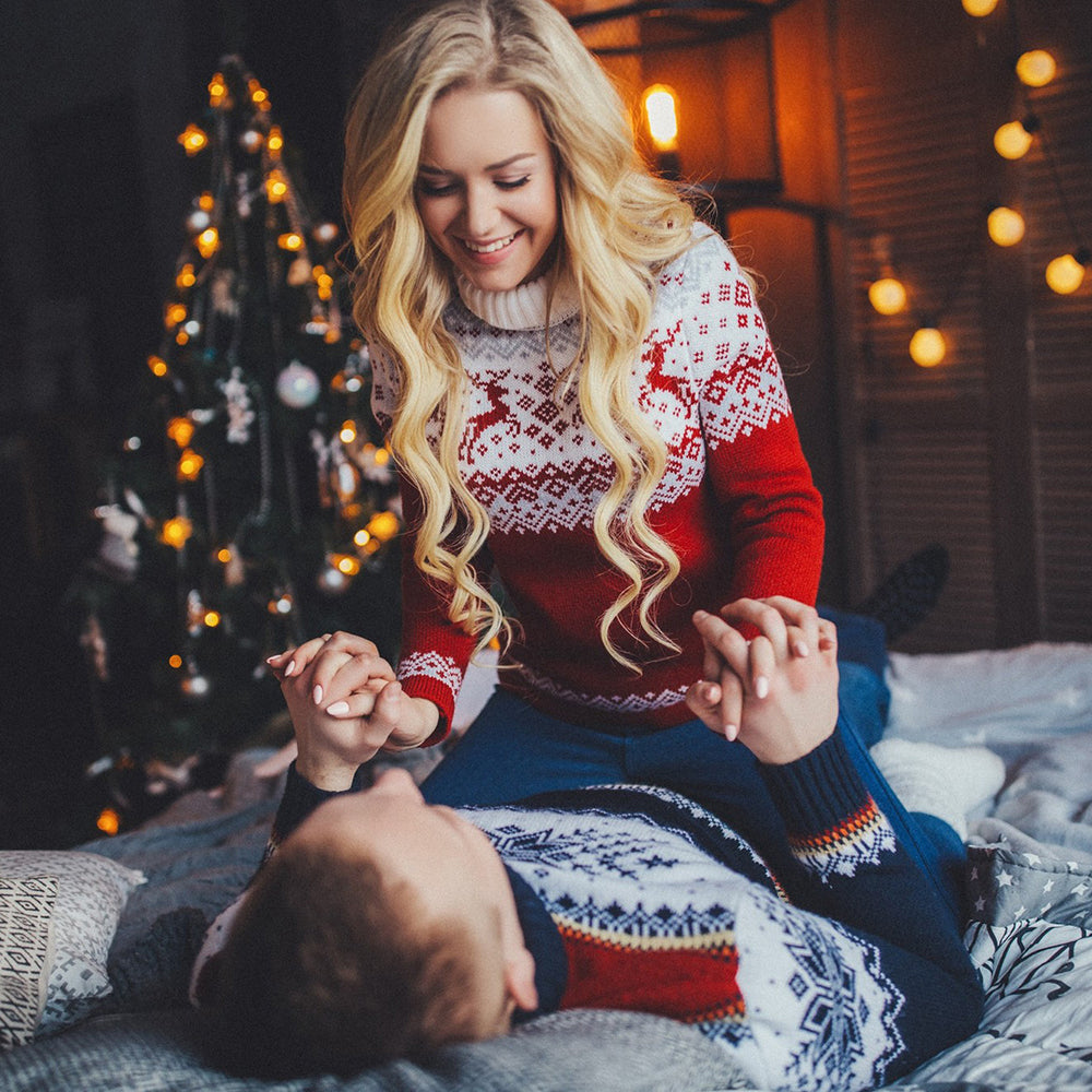 Christmas Matching Sweater For Couples Knitted With Long Sleeves