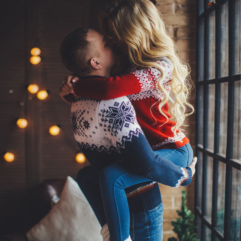 Christmas Matching Sweater For Couples Knitted With Long Sleeves