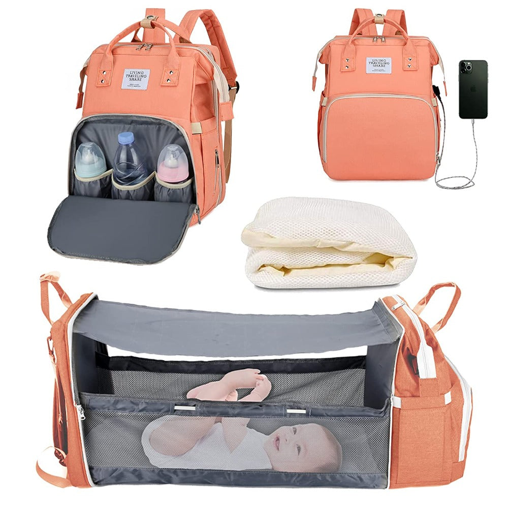 Convertible Diaper Bag Backpack With Portable Crib