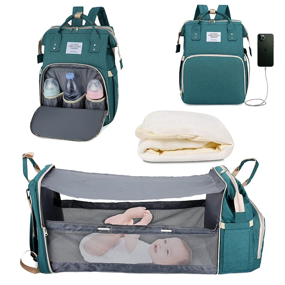 Convertible Diaper Bag Backpack With Portable Crib