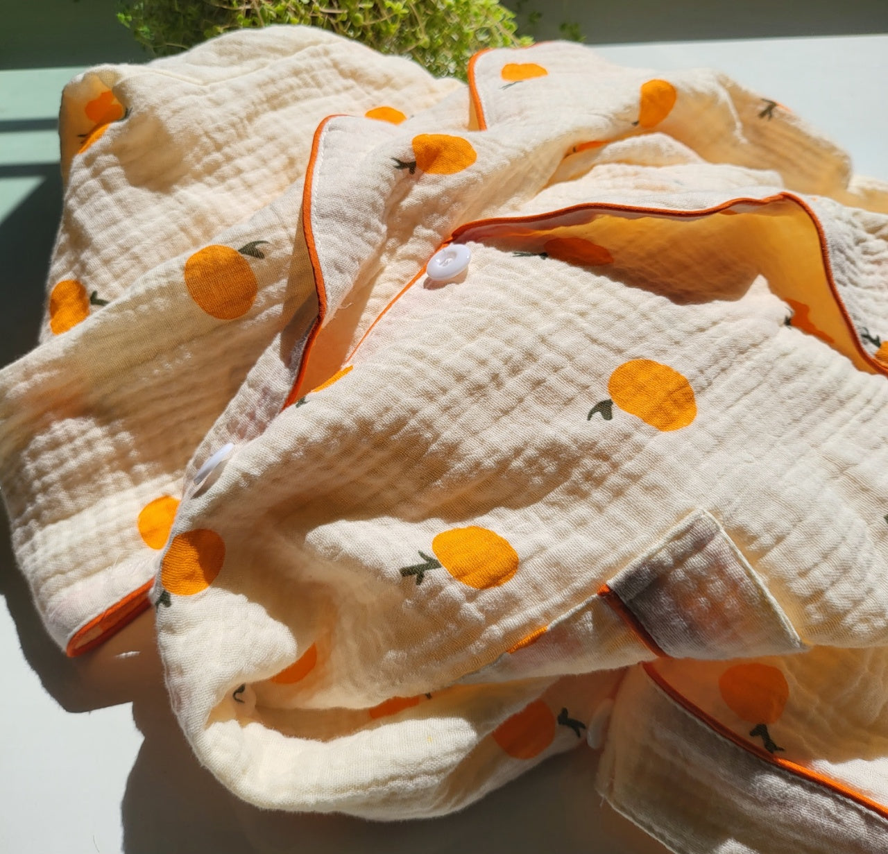 Cute Korean Jeju Tangerine Long Cotton Pajama Set
