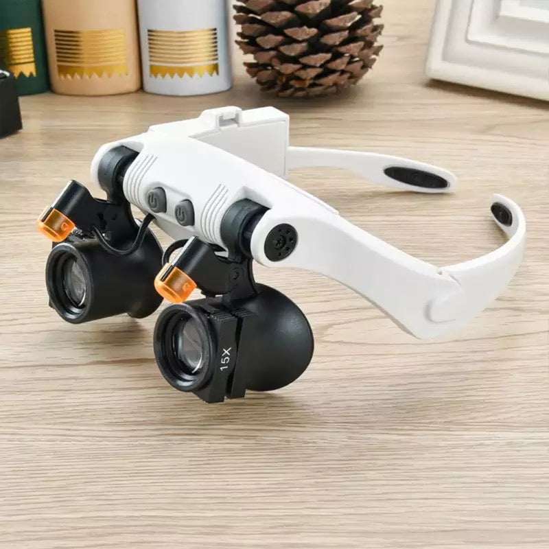 Jeweller Headband Magnifier 8 Lens LED Light Glasses