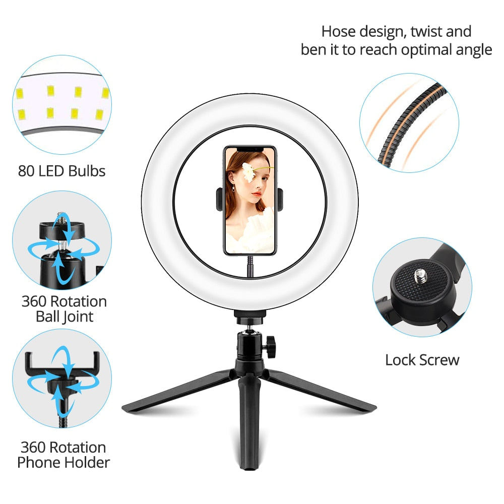 Influencer Halo Ring Light Kit - 10" LED, Desktop Stand And Phone Holder - Yakudatsu
